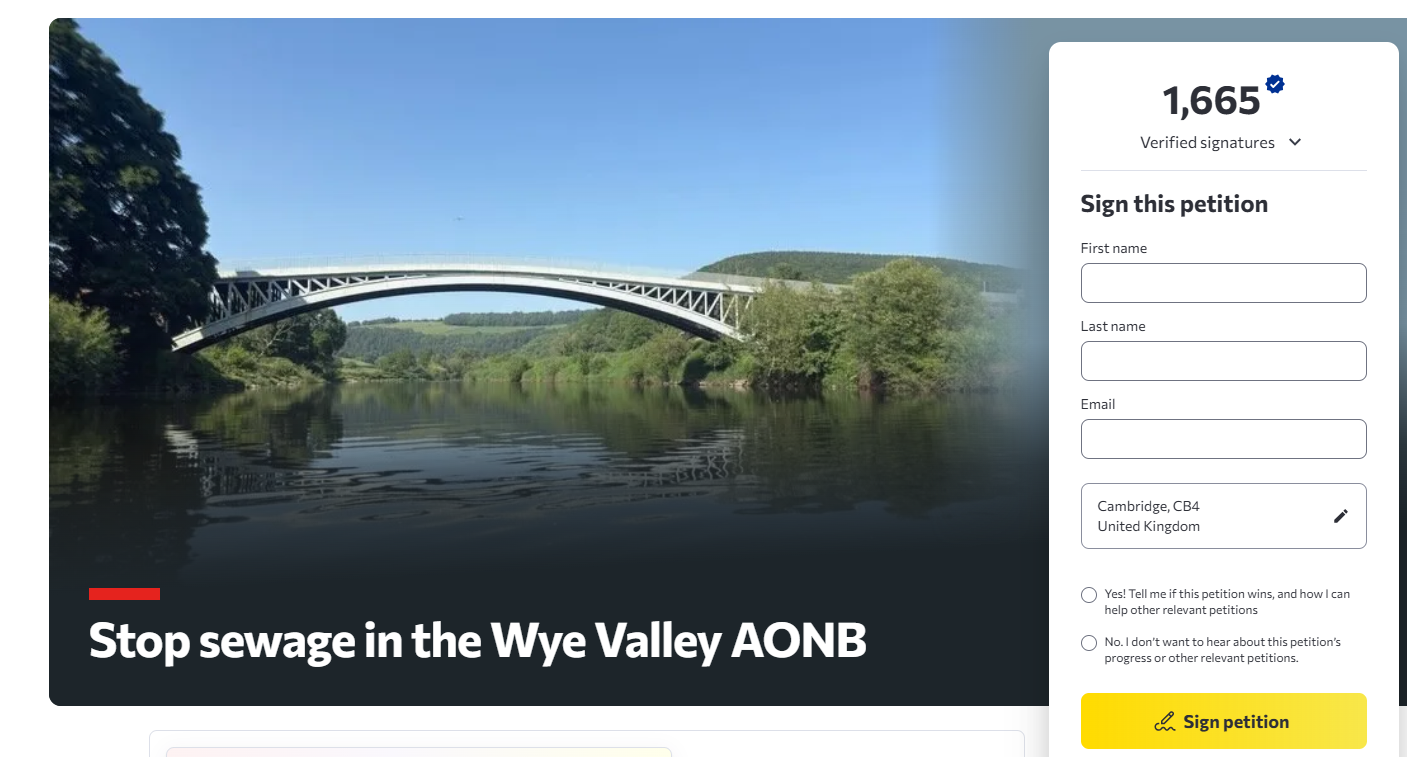The Stop sewage in the Wye Valley AONB petition page