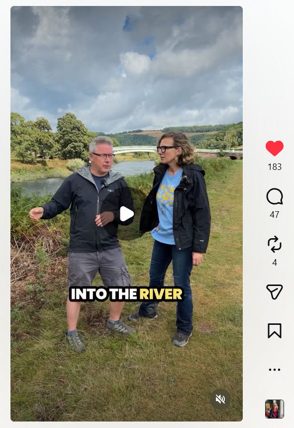 Mark Savill and Catherine Fookes MP talking beside the River Wye at Bigsweir